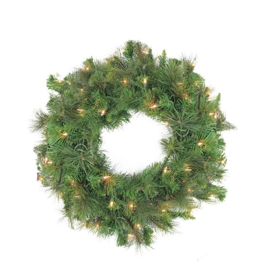24&#x22; Pre-Lit Canyon Pine Artificial Wreath with Clear Lights